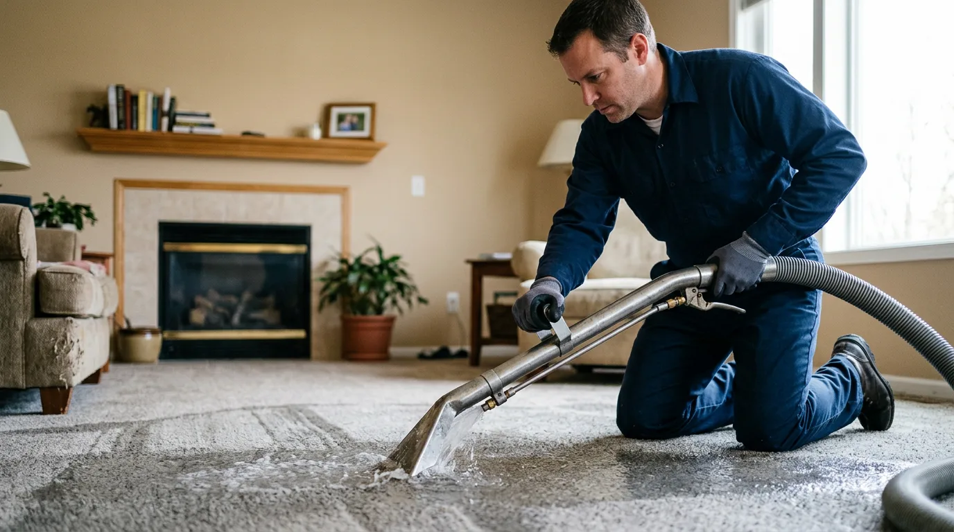 Water damage restoration technician working near Altamont, IL